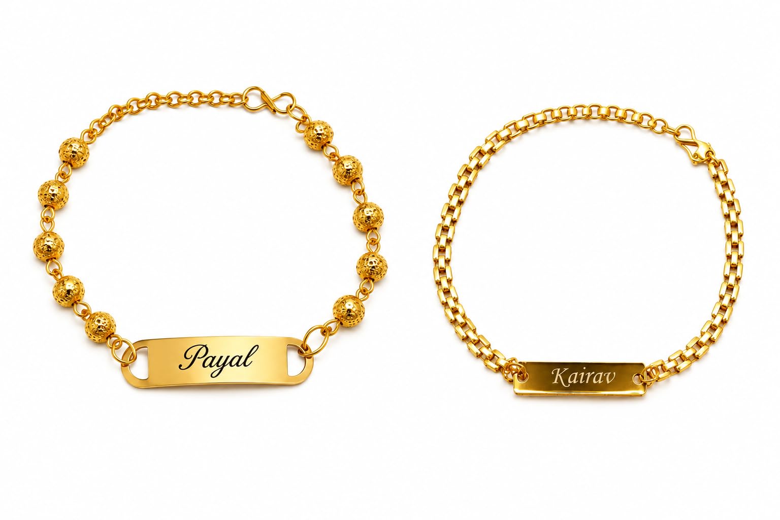 Ambe photo world Personalized Gold Plated Couple Name Bracelet Rakhi Combo Set-image-3