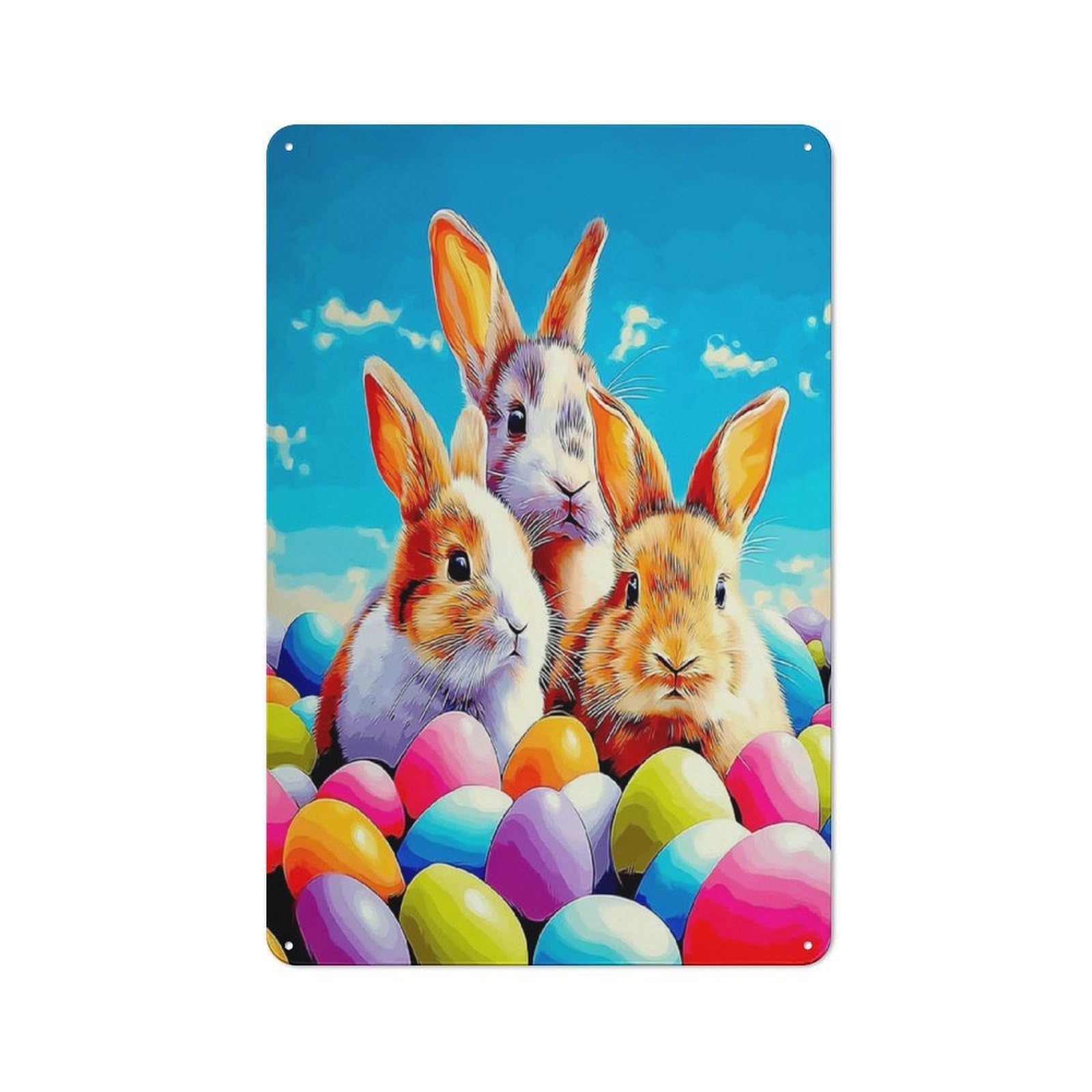 Junmoney Colorful Easter Bunny Celebration Retro Metal Sign 30X20cm For Garage Wall, For Home Interiors And Metal Sign Collectors