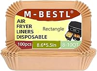 Vista 1 de 100 piezas de revestimientos de papel de pergamino desechables para freidora de aire, 21.8 x 14 cm, rectangulares, para cesta doble de 5.7-9.5 L