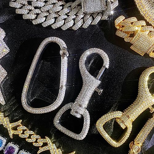 ICEDIAMOND 18K Men's Iced Out Car Key Carabiner Chain Hook Loop, Gold Plated Luxury Full Zirconia Backpack Decorative Pendant2