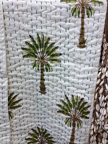 HANDICRAFTOFPINKCITY Indian 100% Cotton Traditional Kantha Work & Hand Block Print White Red Baby Quilt 40x40'' Size Children Throw Cotton Baby Wrap