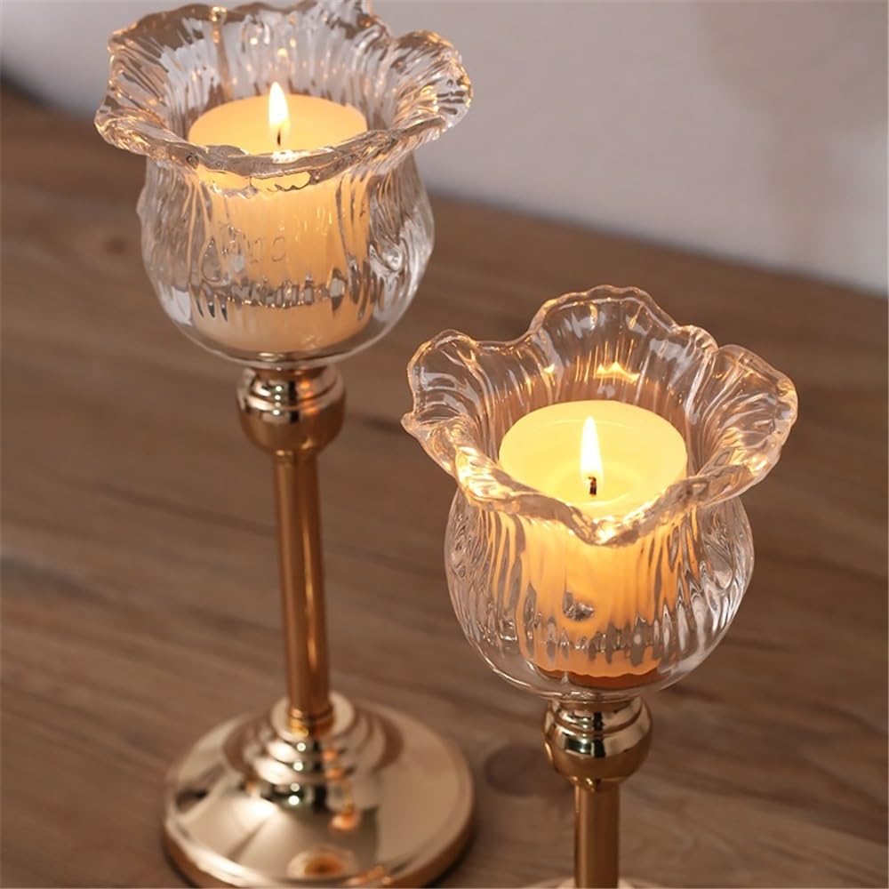Kerzenhalter für Kerzenständer Europäischer Kristallglas-Kerzenhalter mit großem Kerzenlicht, Tischdekoration, Heimtextilien für Esstisch-Mittelstück(Klein)