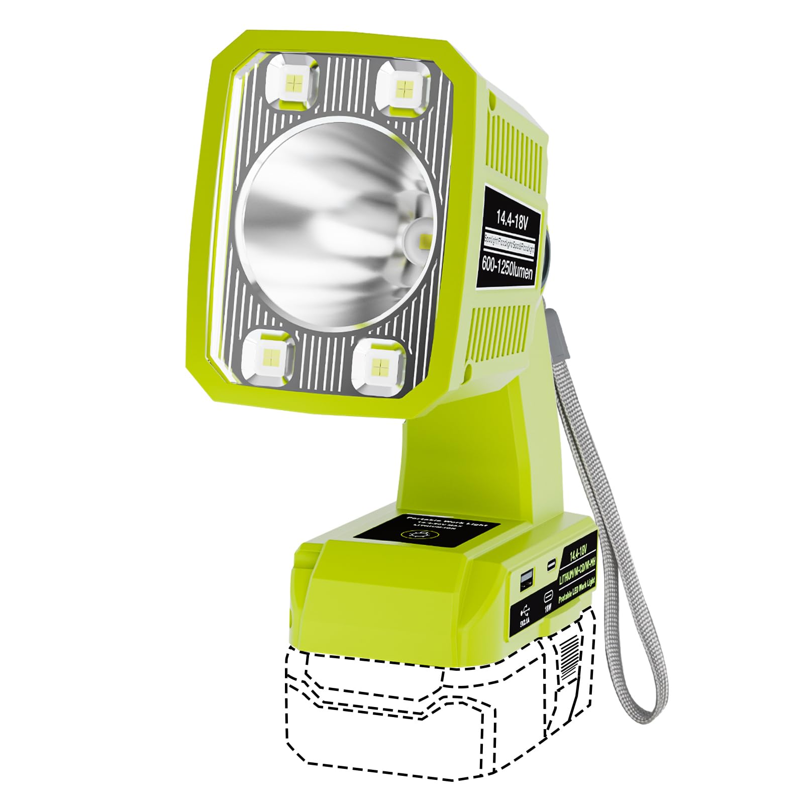 Work Light Compatible with Ryobi 18V Battery, Work Lights 1250LM 18W with USB &amp; Type-C Output Port, Portable Flashlight Spotlight &amp; Floodlight 2 in 1 for Home Repair Lighting [ No Battery ]
