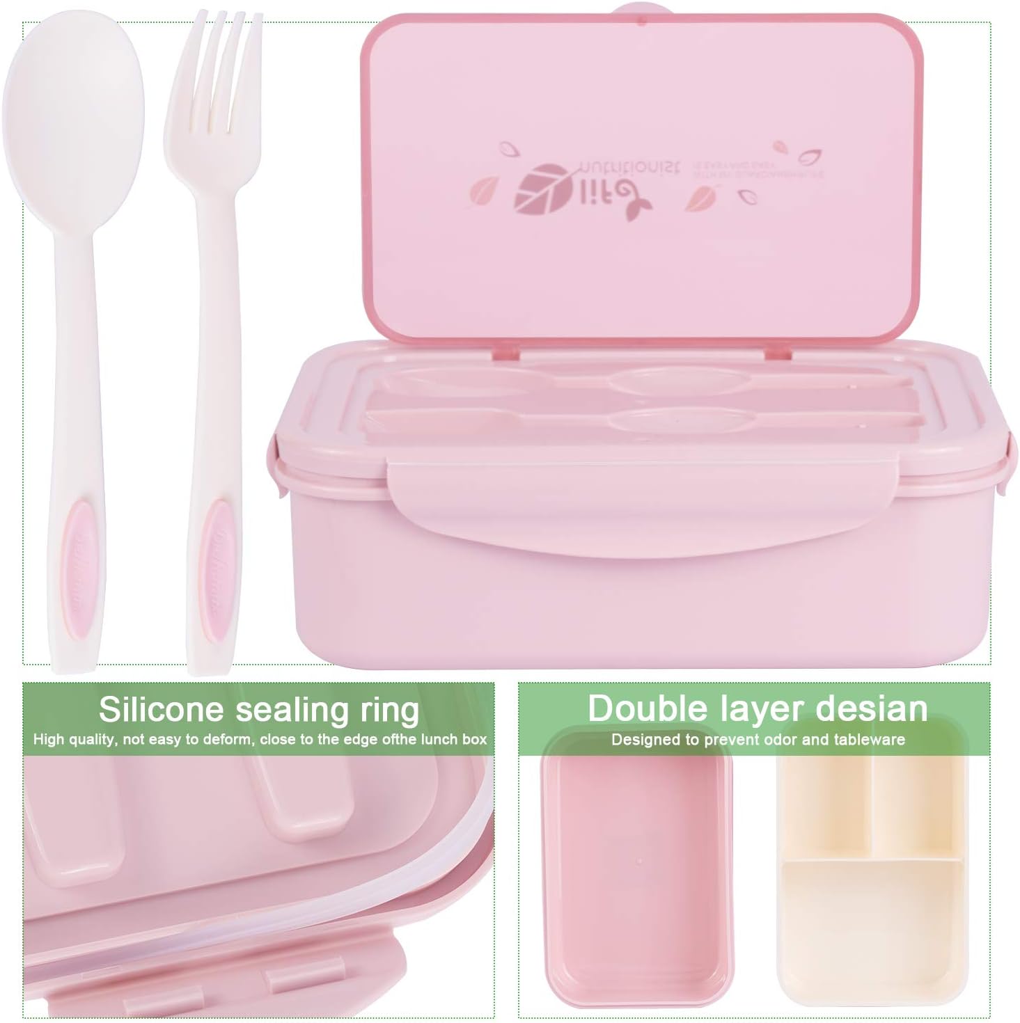 OldPAPA Lunch Box,Porta Pranzo con 3 vaschette Forchetta per Adulti