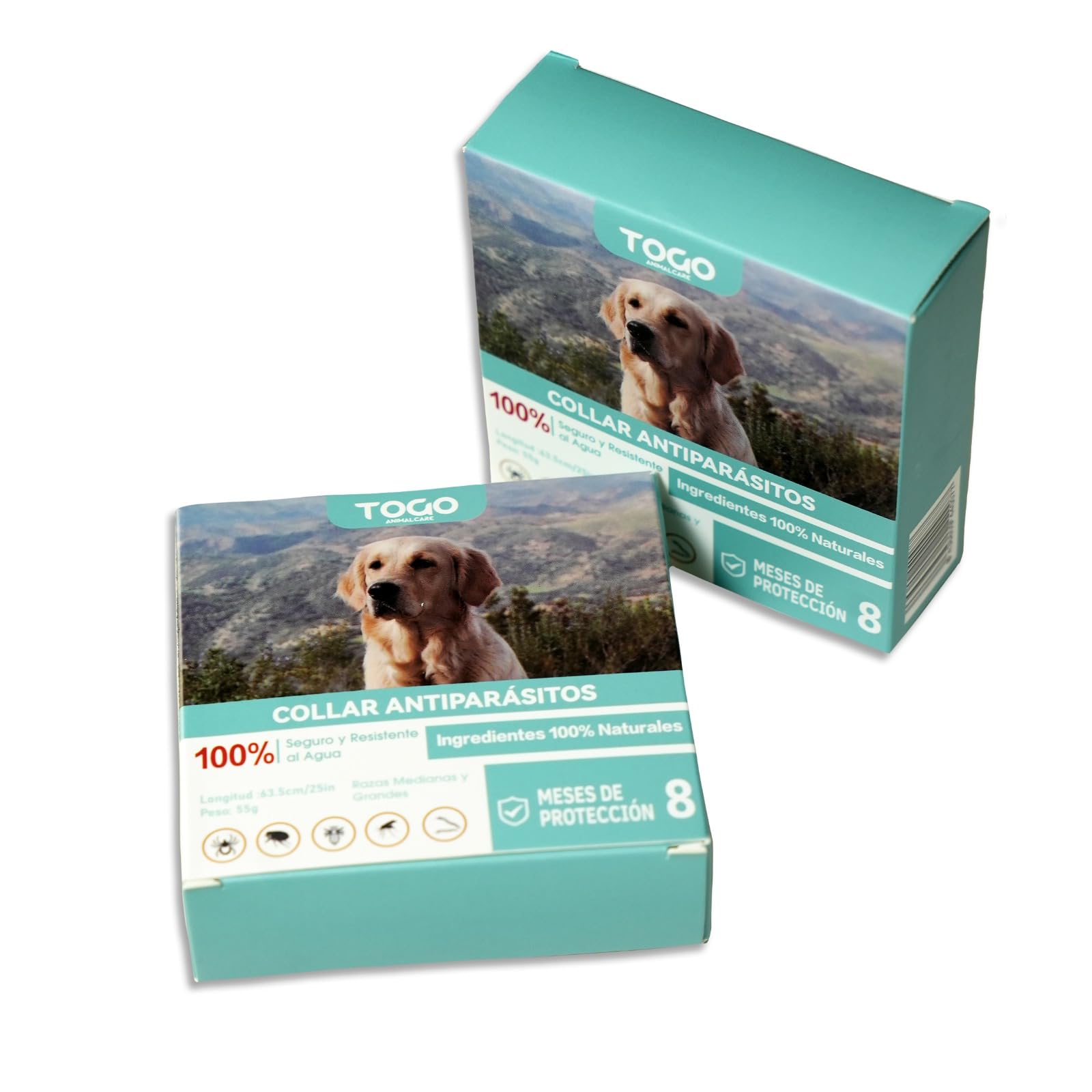 Pack de 2 Collares Togo Antiparasito contra Pulgas, Mosquitos y Garrapatas para Perros y Gatos Control Antiparasitario 8 Meses de Protección Collar Antipulgas para Perros