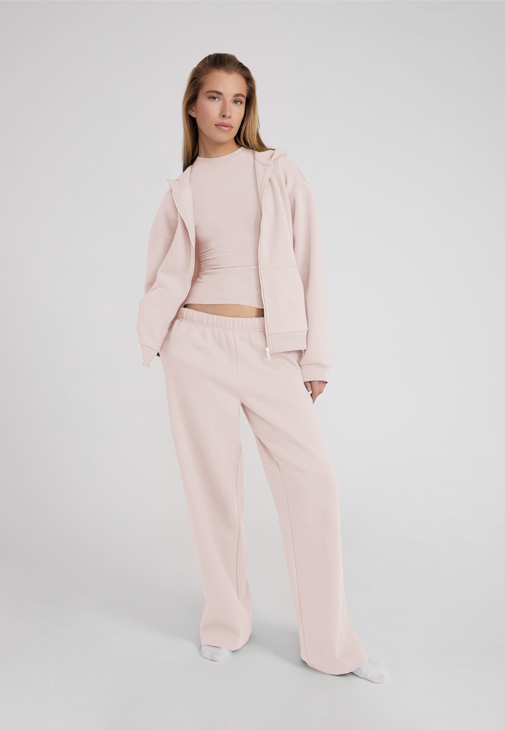 Style & Republic Sweat à capuche court zippé pour femme en polaire de coton – Coupe surdimensionnée, détails RIPP, confortable, de qualité supérieure et élégant avec fermeture éclair