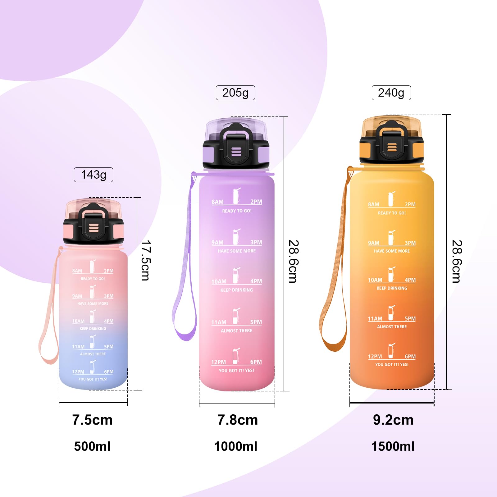 JAPORIA Borraccia 1L, Bottiglia Acqua Motivazionale con Cannuccia, a Prova di Perdite, Indicatore del Tempo, per Ufficio, Escursionismo