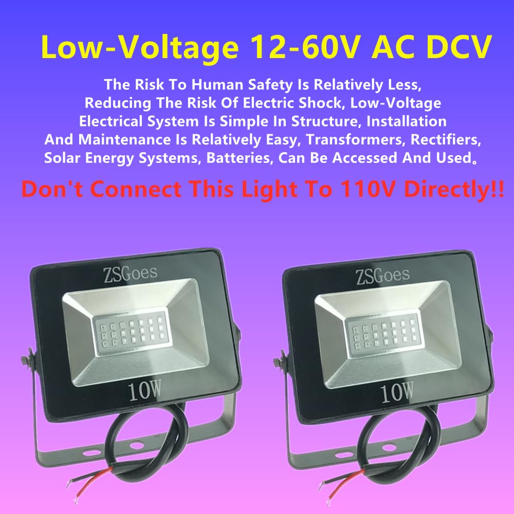 ZSGoes 2 Pack 10W UV Ultraviolet Black Light 12V 24V Low Voltage for Halloween Blacklight Party, Stage Lighting, Fluorescent Body Paint, Glow in The Dark, Fishing, UV Glue Curing, Screen Printing