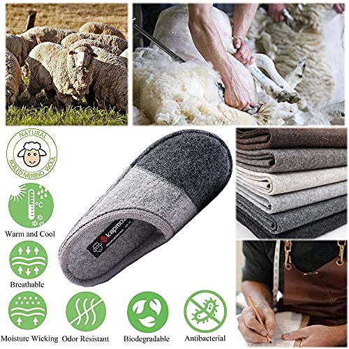 Image of LE KAPMOZ Men's Boiled Wool House Slippers Breathable Winter Warm Slip on Mules Indoor /Outdoor Slipper for Women Two Tone Cap Toe Clog
