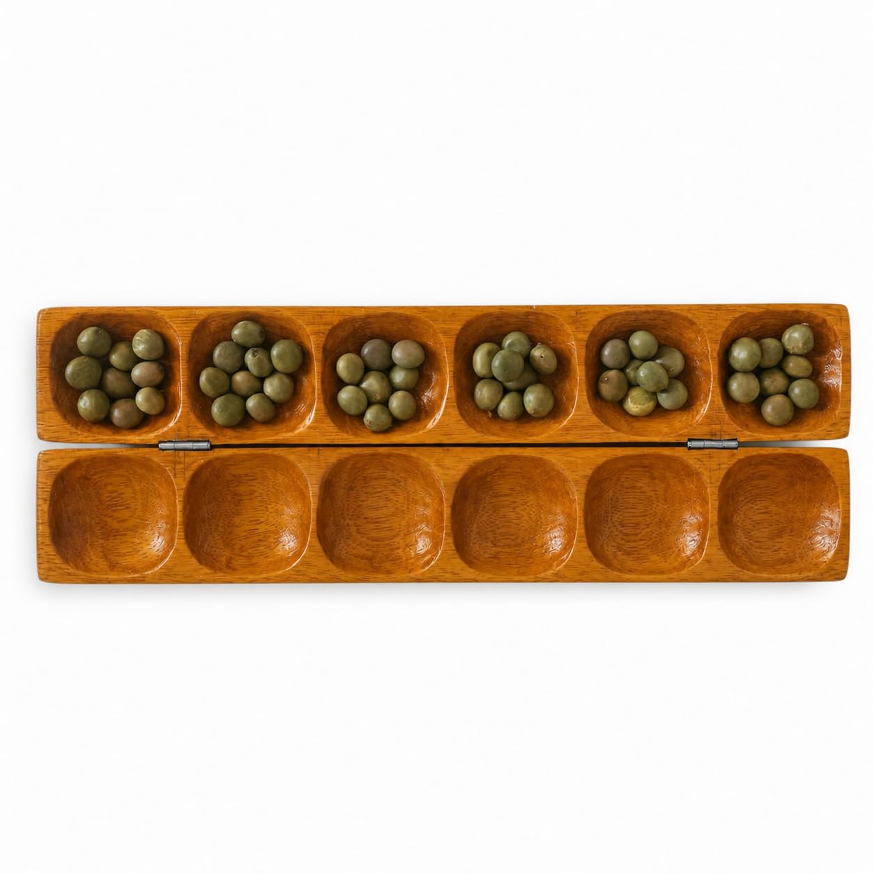 Jeu de Stratégie Africain Authentique en Bois d'Iroko, Awalé Traditionnel avec Trous Larges et Graines Naturelles, 2 Joueurs, pour 15-99 Ans
