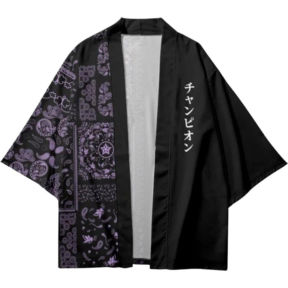 Uzztfa Style 1 Japanese Kimono Cardigan Coat Yukata Outwear Tops Vintage Japanese Style Seven Sleeve Open Front Cardigan Coat Bathrobe