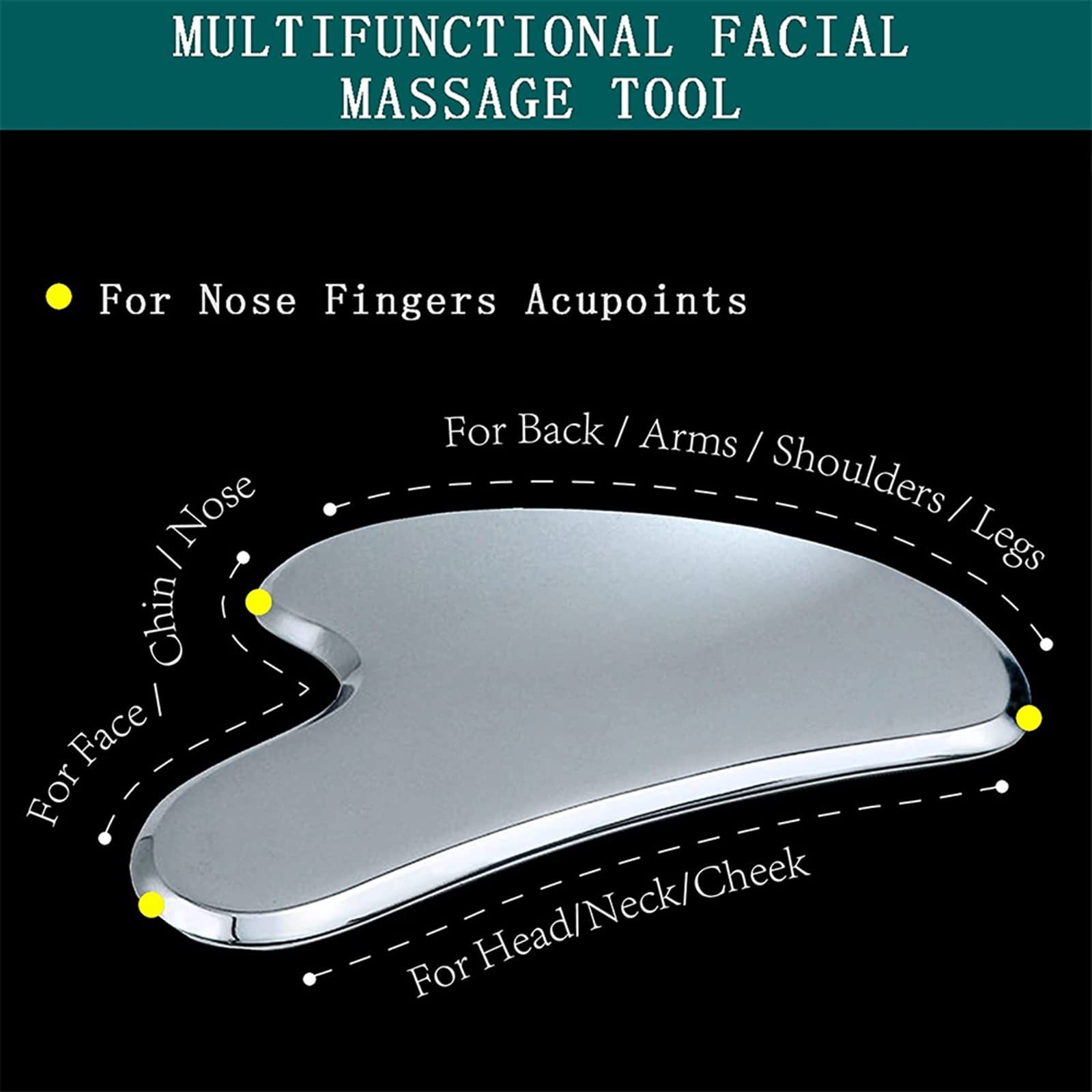 MOBYAT Herramientas de masajeador Facial Gua Sha de Acero Inoxidable for el Cuello de la Cara, Herramienta de raspador de Cara de Metal Gua Sha, Estiramiento Facial raspado de Cara en V 1 Uds
