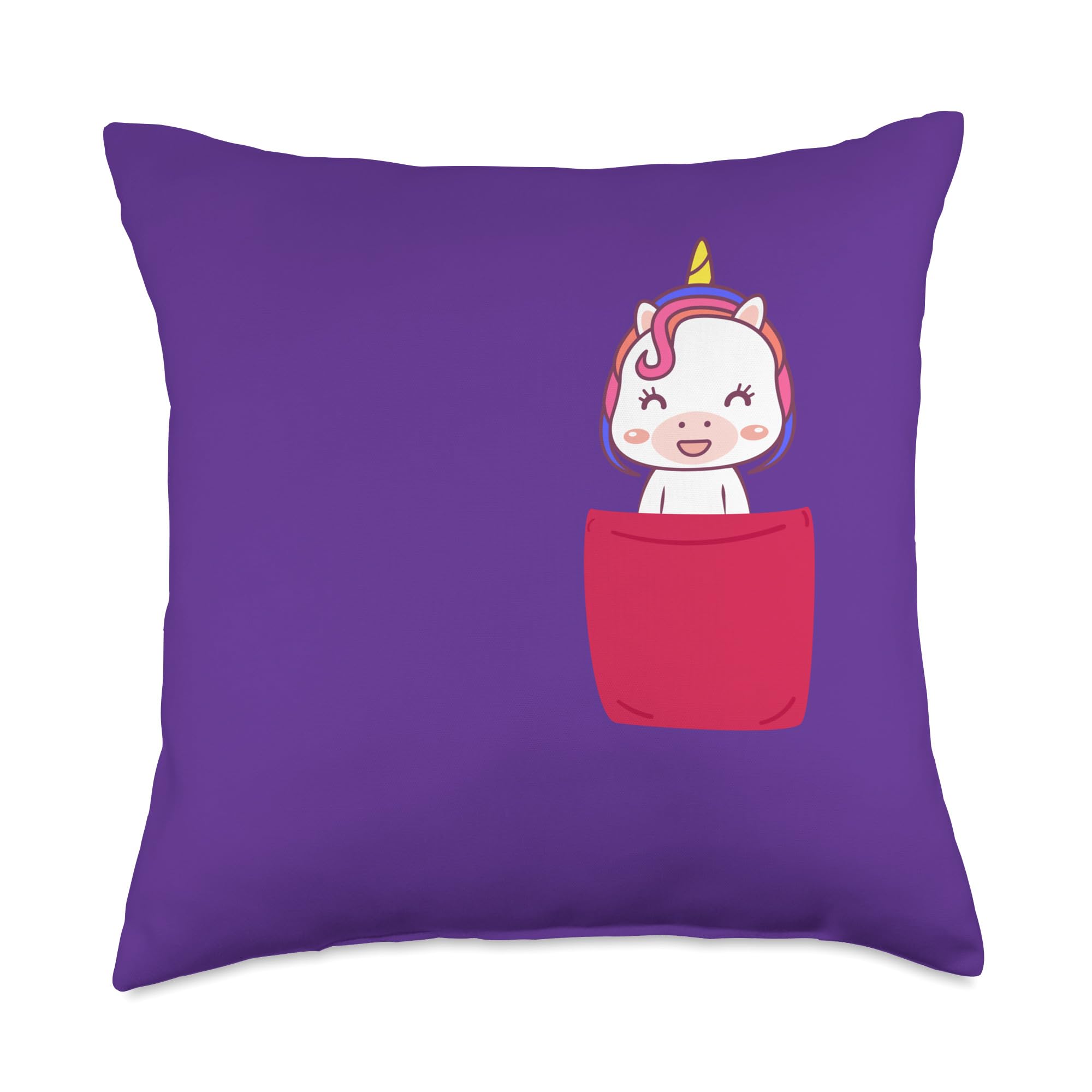 Cute Chest Pocket Funny Unicorn Throw Pillow, 18x18, Multicolor
