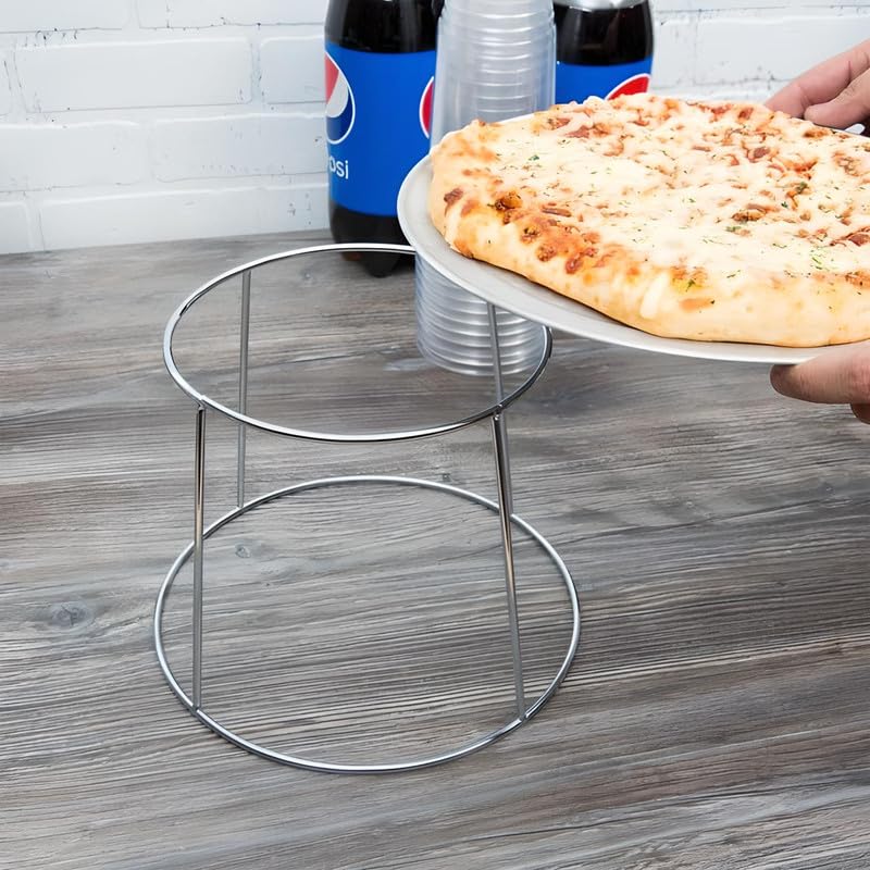 OCS Parts 4-Pack Round Chrome Plated Steel Food Display Stands | Metal Display Stands for Pizza, Desserts, and Appetizers