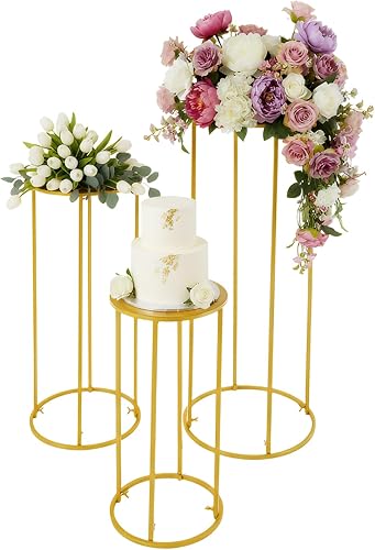 DYRABREST 3 soportes de metal para plantas, jarrón redondo dorado para anidar, mesa auxiliar, soporte de flores para interiores, maceta de esquina,