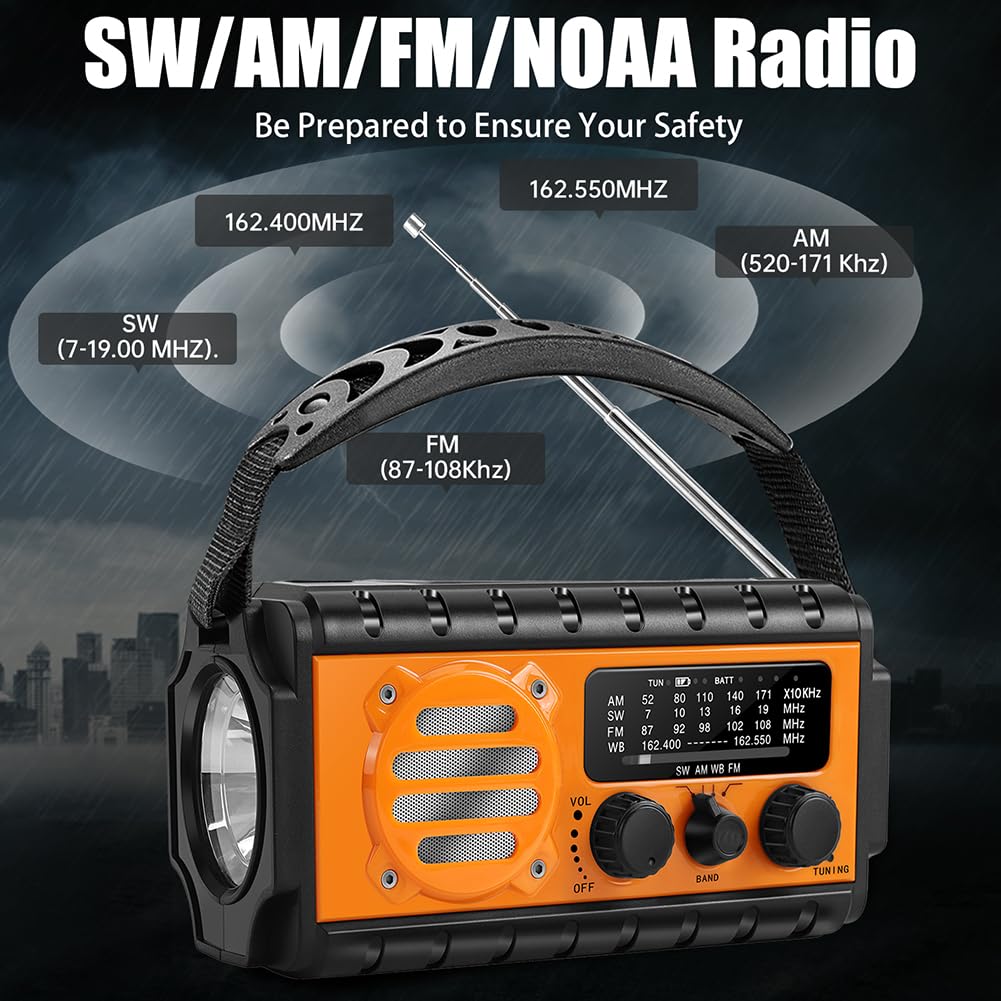 Mano di emergenza Radio a manovella con 20000mAh Solare e Modalità di Ricarica Multipli Radio per Esterni