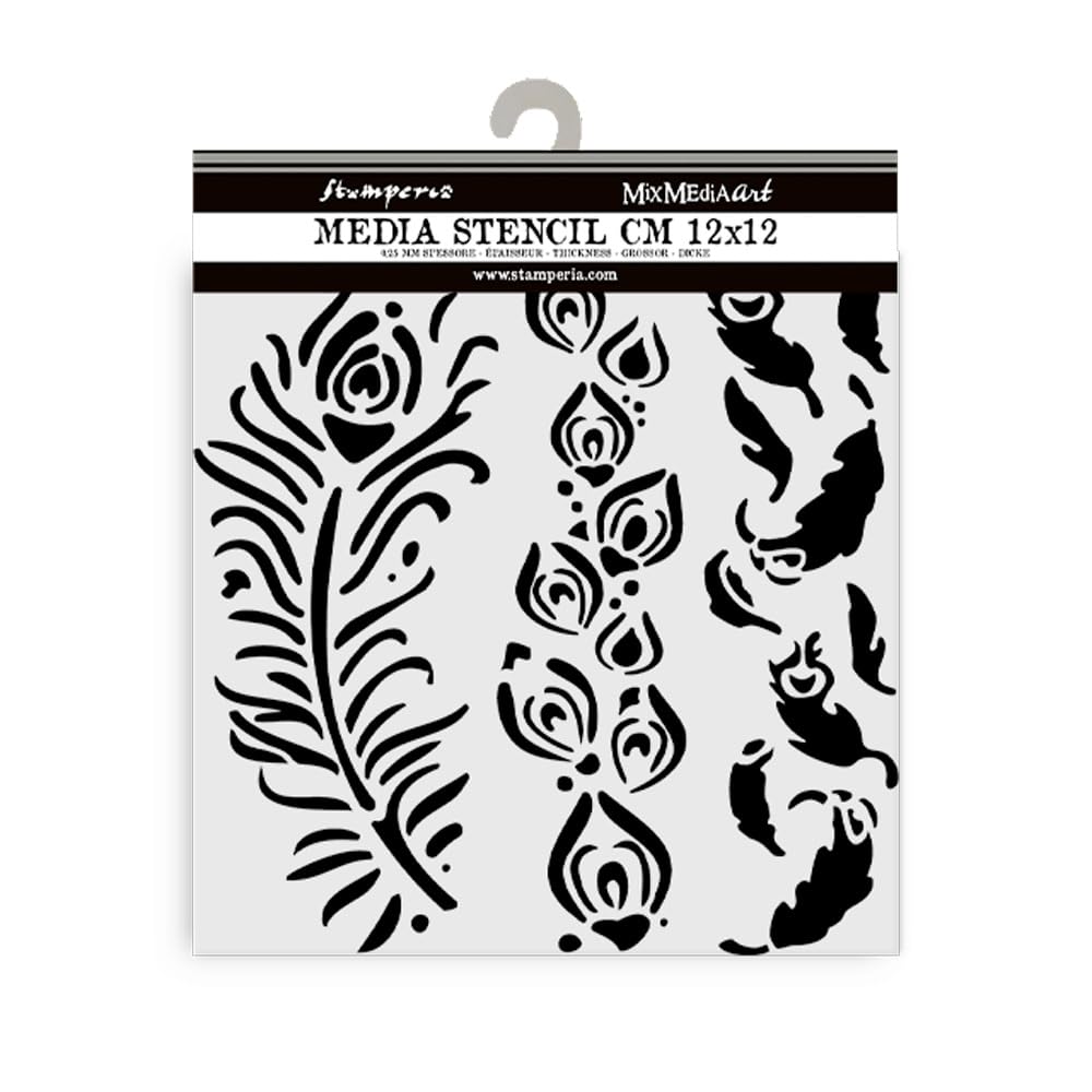 Stamperia - Thick Stencils for Scrapbooks, Albums, Cards, Bullet Journalling, and More, Flexible Material, Easy to Clean, Perfect for Hobbies, Crafts and Gifting (Masquerade, Feathers)