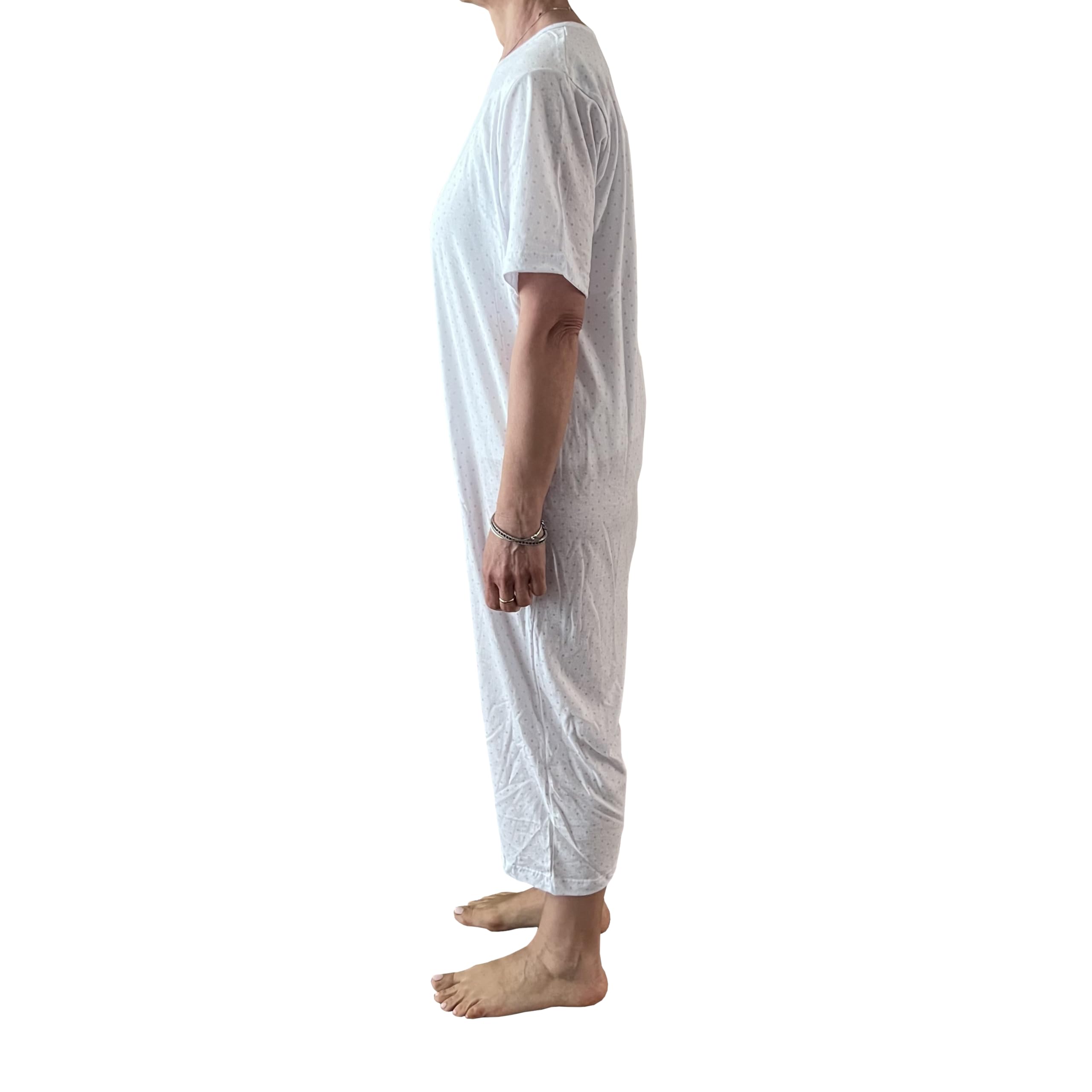 Pigiama Sanitario Donna Estivo Anziani Maniche Corte E Pantaloncino, Tutone Cerniera Posteriore, Pois Rosa