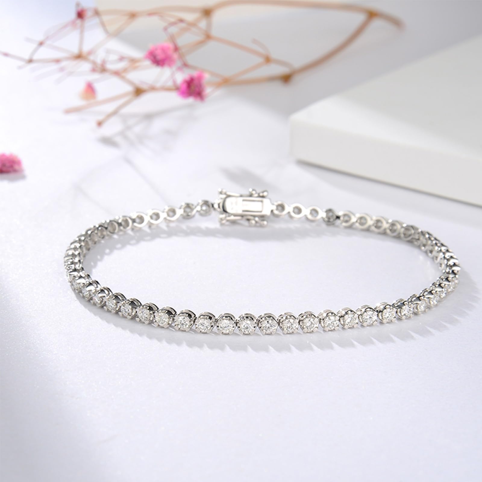 Bracciali Oro Bianco 750/585/375 Vero, Bracciale Diamante Donna 1.68ct 16-20 cm, Braccialetto Sposa Fidanzati