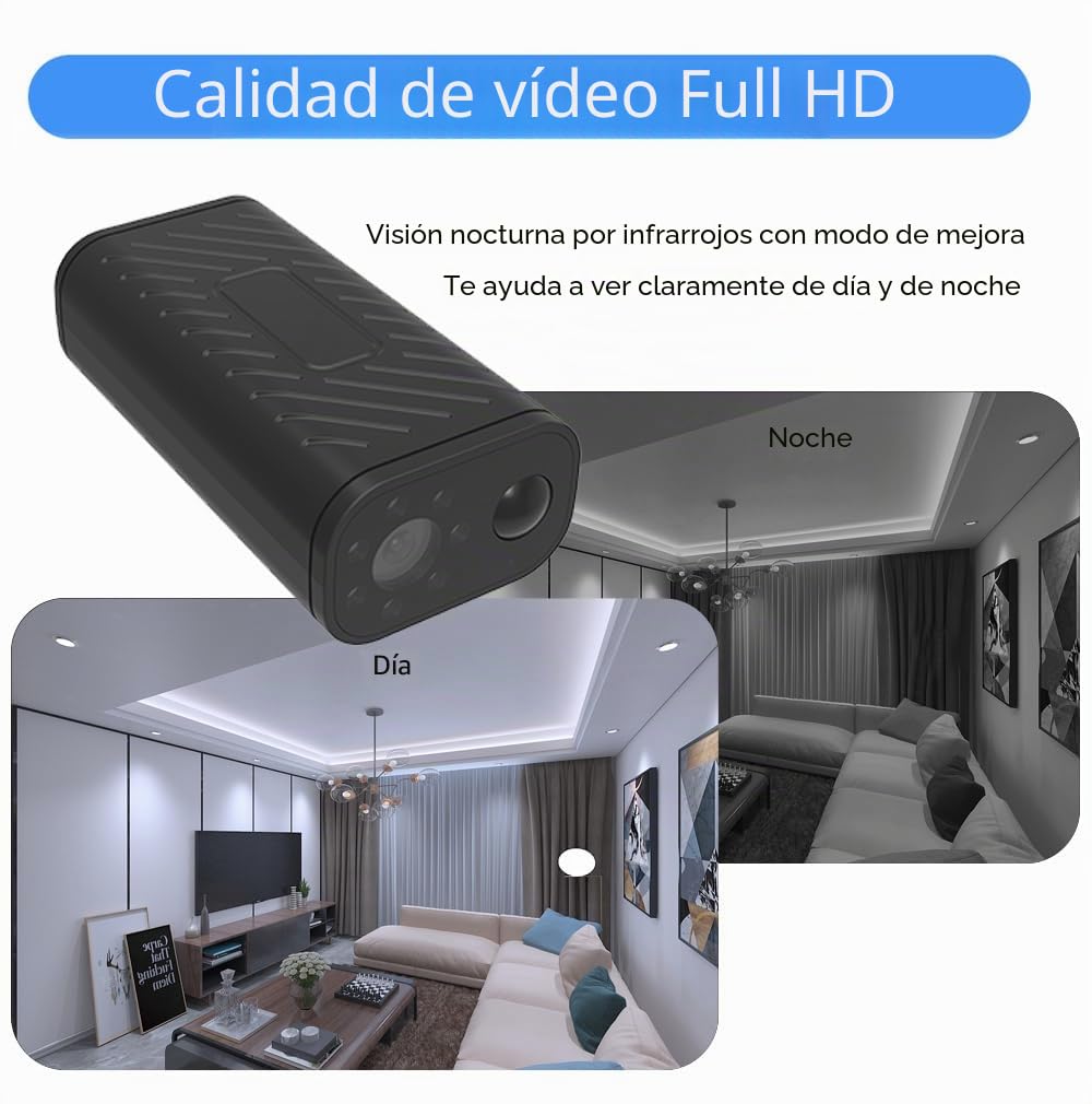 Mini cámara de seguridad inteligente para el hogar para interiores inalámbrica WiFi vista remota 1080P portátil al aire libre impermeable cámara con detección humana, bajo consumo de energía, sueño en