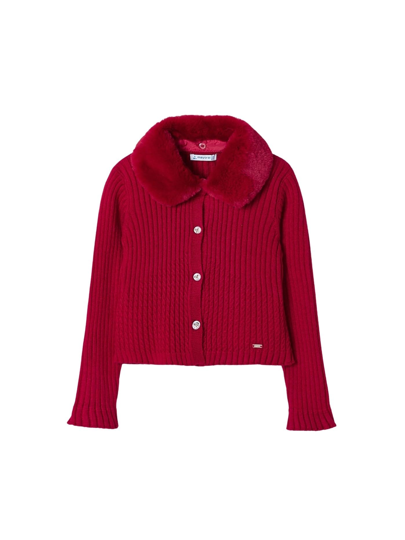 Mayoral Cardigan Tricot Colletto pell per Bambine e Ragazze Rosso 3 Anni (98cm)