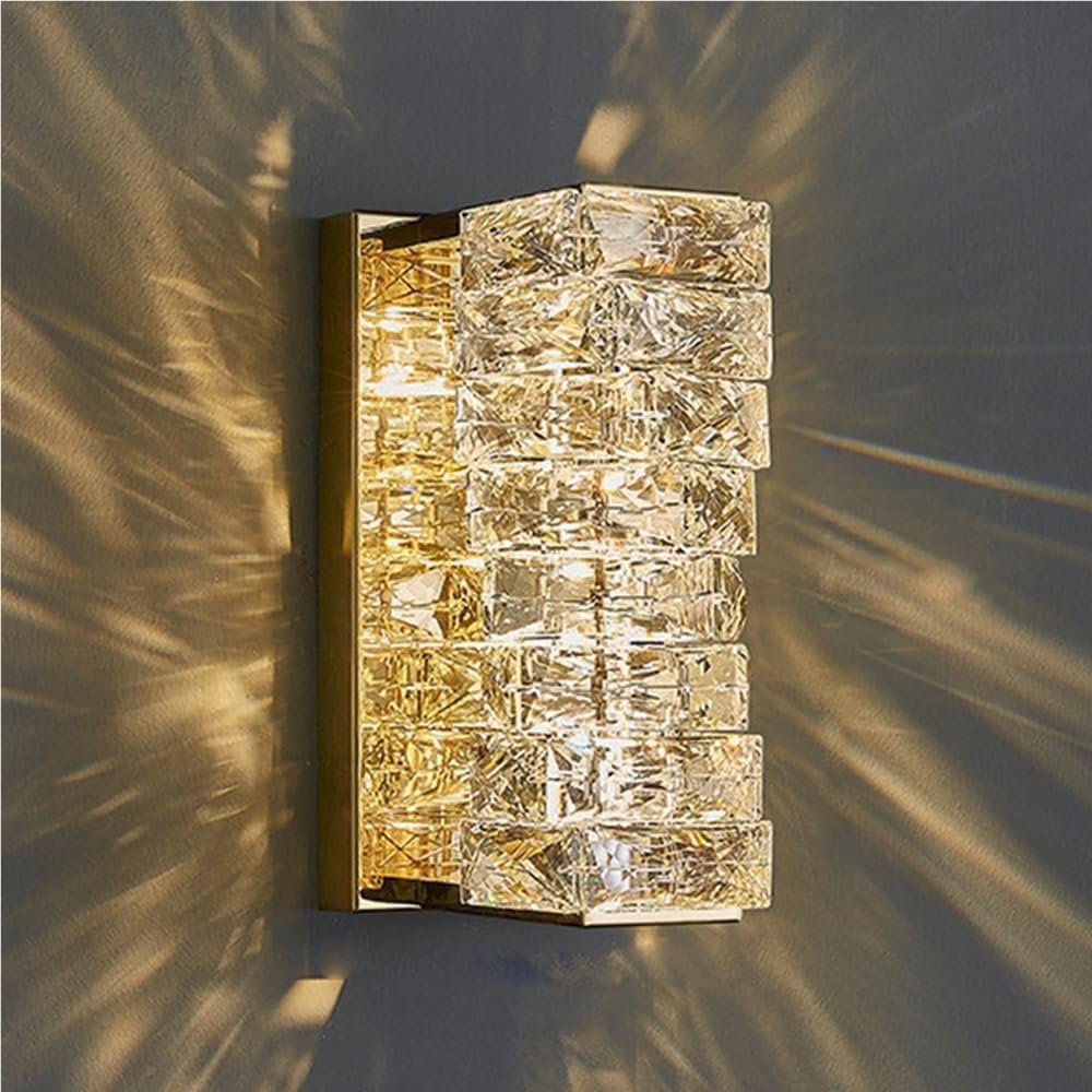 SXECAEPS Postmodern Home Decor Crystal Wall Sconce Stainless Steel Sconces Lamp Indoor Living Room Bedroom Vanity Wall-Mounted Light Fixture(Oro,M)