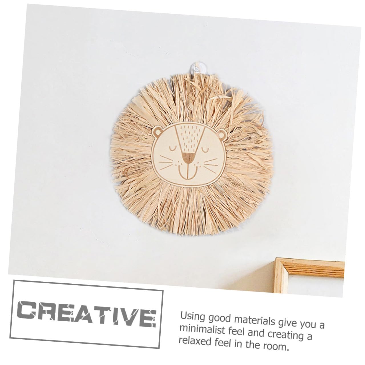 Veemoon Nordische Wanddekoration aus Bast mit Handgewebtem Löwenkopf 2 Stück Raffia Wandornament für Wohnzimmer und Schlafzimmer Skandinavischer Stil