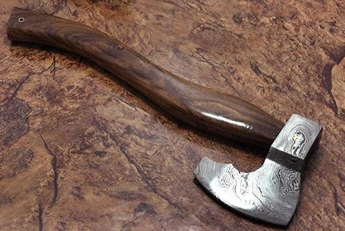 Hacha de acero de Damasco para Tomahawk, eje de batalla de senderismo de 16.0in de largo, forjado a mano con mango redondo de madera de rosa, borde disponible en Yaxa Colombia