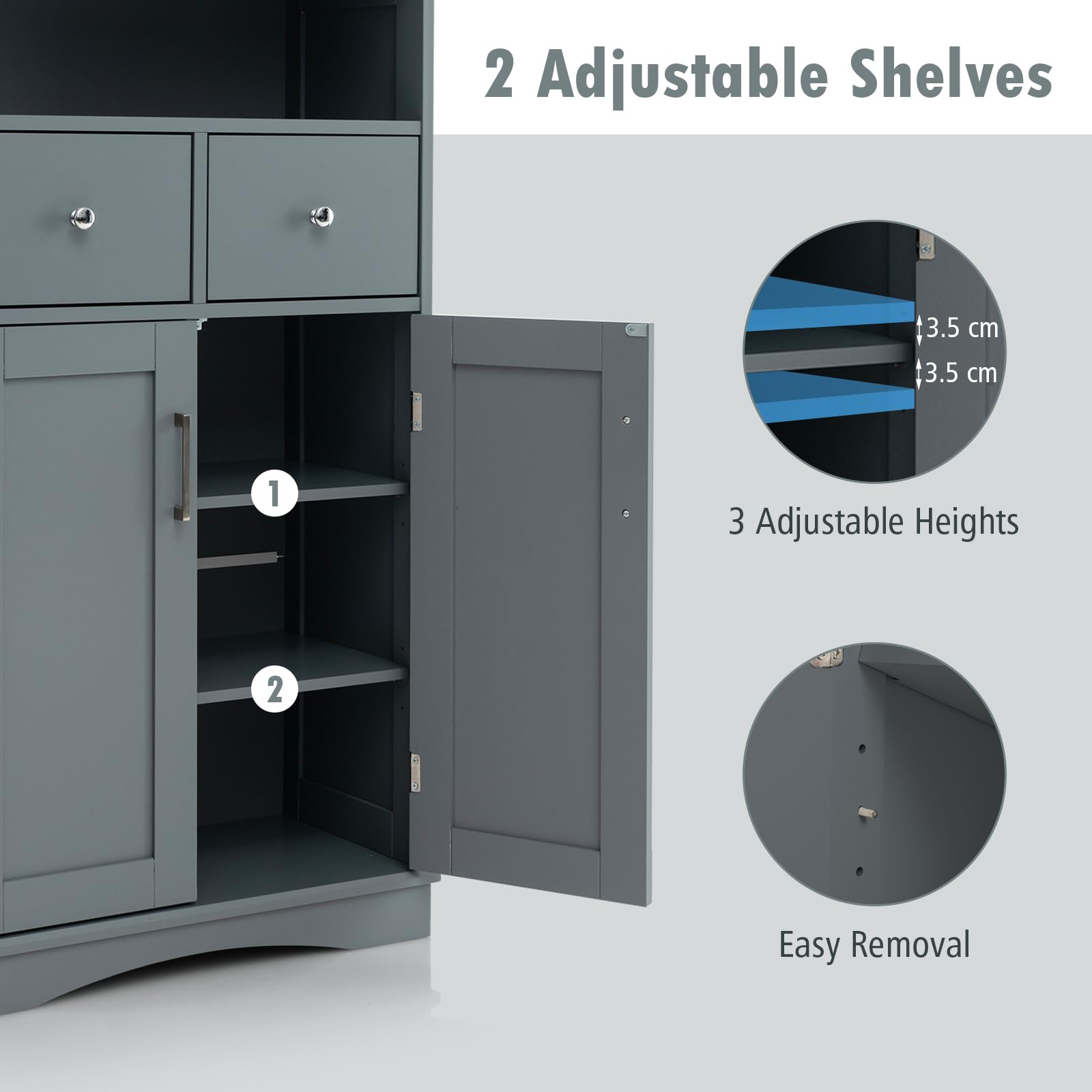 GIANTEX Armadietto Da Bagno In MDF 60x30x108 Cm - Grigio, 4 Ante E 3 Ripiani Regolabili - Mobile Indipendente Per Bagno, Cucina O Ufficio