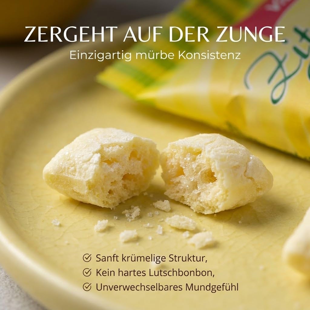 Viba Zitronenkissen Vorratspack 10x 90g (0,9 kg) — mürbe Bonbons mit leichtem Zitronengeschmack — Kultbonbon aus Thüringen — inkl. Kochbuch & Geschenkkarte