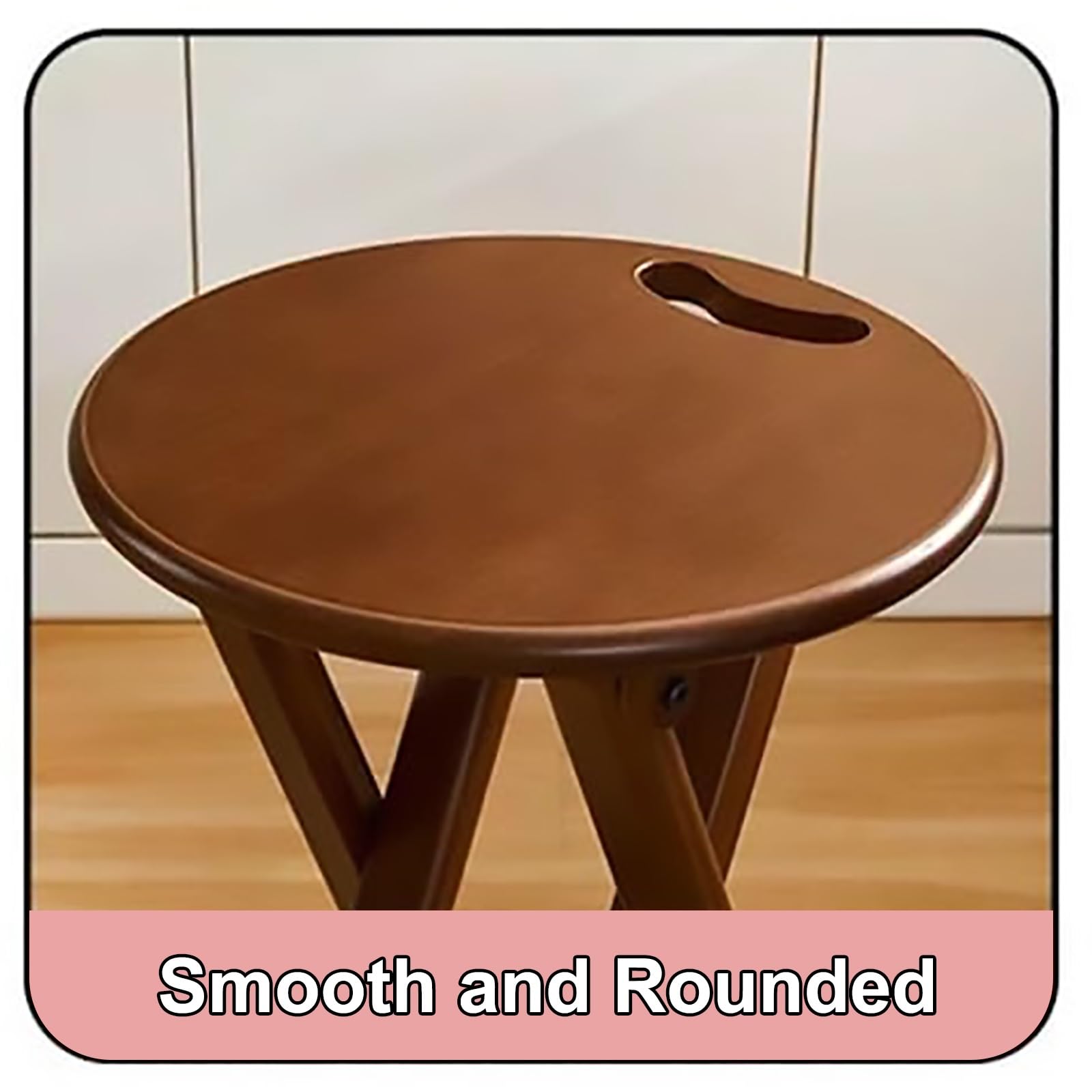 Barhocker Klappbar 60 cm, Holz Sitzhocker Klappbar mit Fußstütze, Runder Hoher Klappbarer Hocker mit Griff für Wohnzimmer, Küche, Bartheke