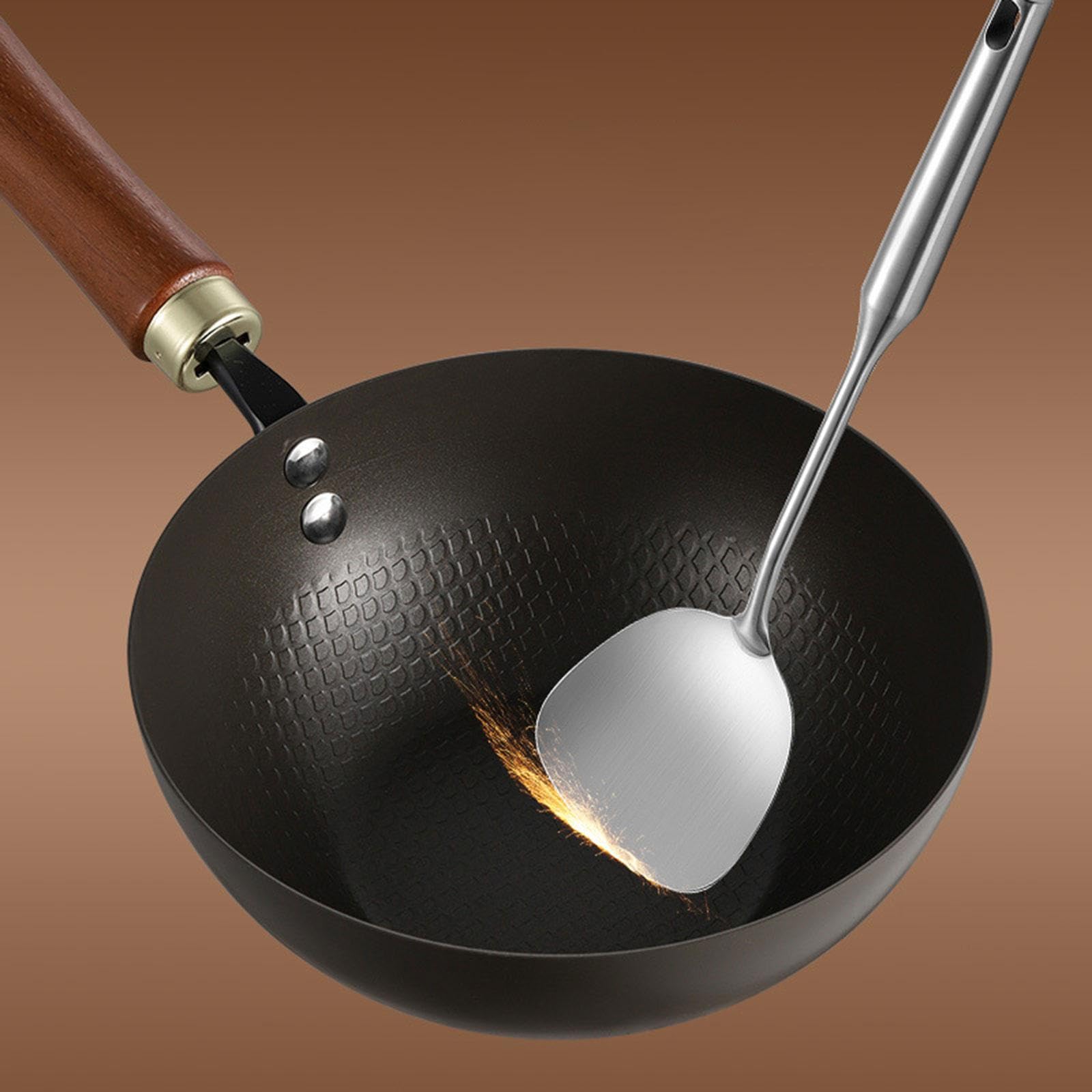 調理器具 Amazon | SiaBiced ノンスティック 中華鍋 木製ハンドル付き