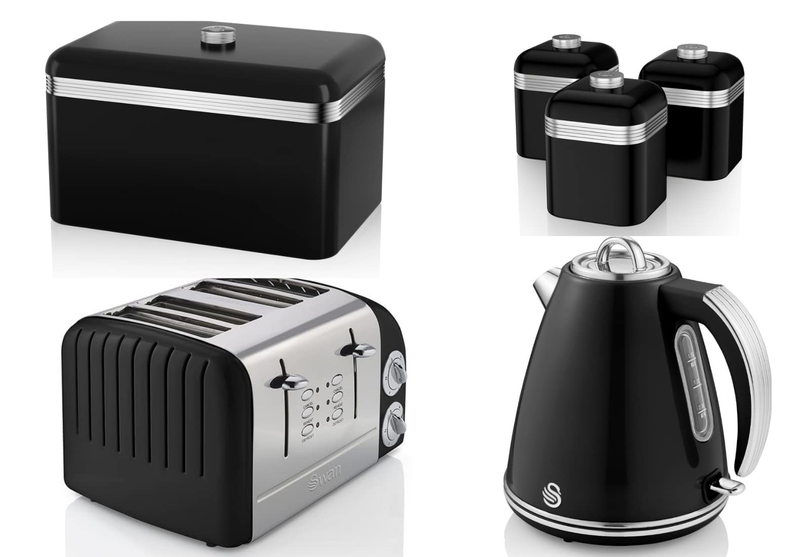 Buy SWAN Retro Black 1.5L 3KW Jug Kettle, 4 Slice Toaster ST34020BN