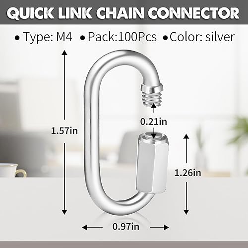 Miniatura 3 de Zonon 100 eslabones de cadena rápida de alta resistencia en forma de D galvanizado para cadenas de seguridad, hamaca, gimnasio, equipo de viaje al