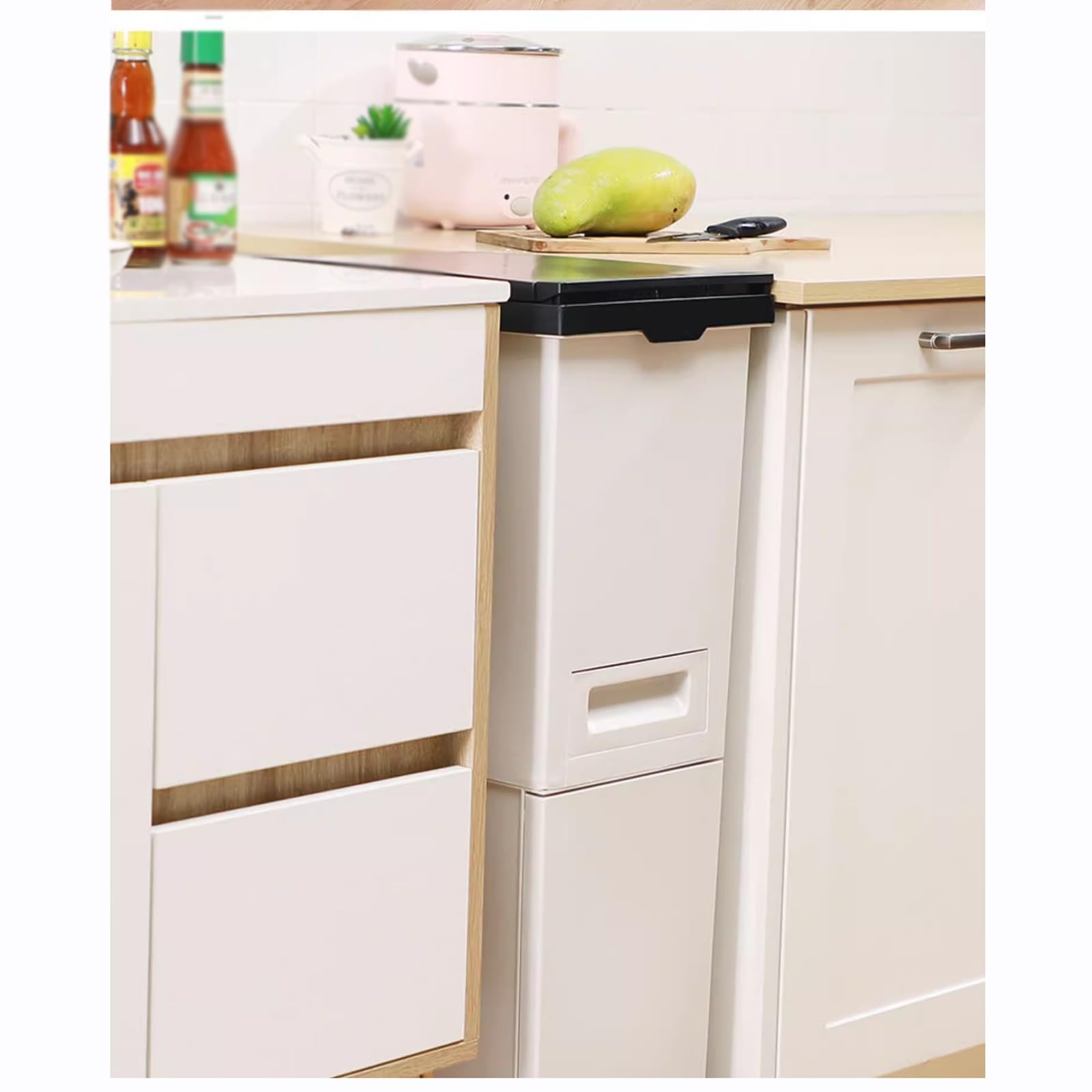 bidoni per la cucina Pattumiera da cucina for raccolta differenziata con coperchio a doppio strato, grande capacità, separazione for liquidi e asciutti, pedale con ruote, 42 litri bidoni per la polver
