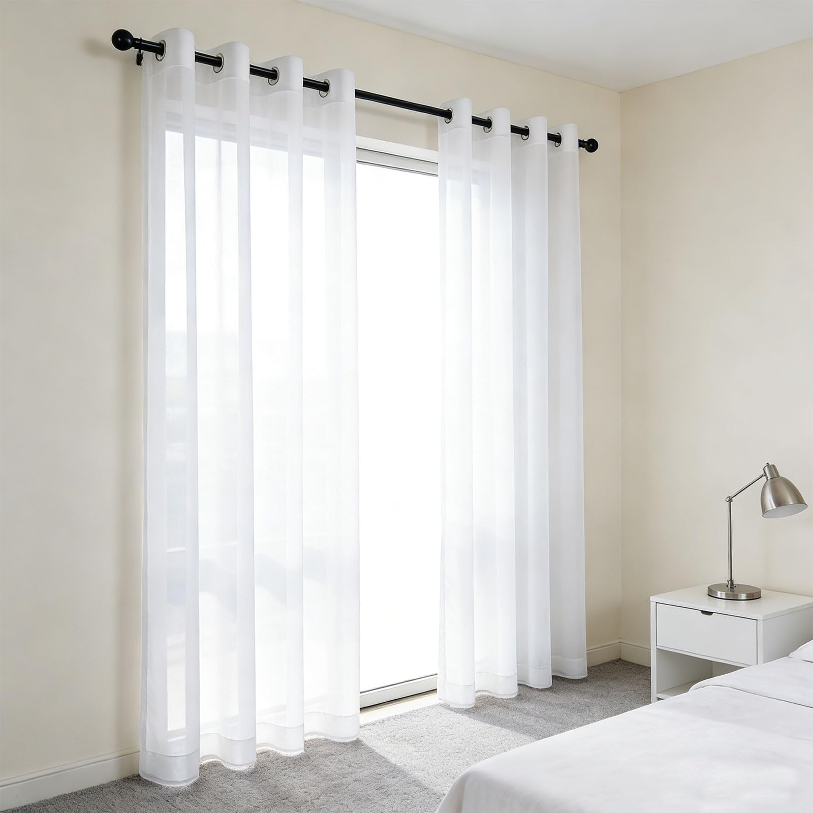 GUOJUN Stores Gardinen 195 x 275 cm Weihnachten Dekoration, mit Ösen Vorhang Halbtransparent für Wohnzimmer Schlafzimmer, Weiß