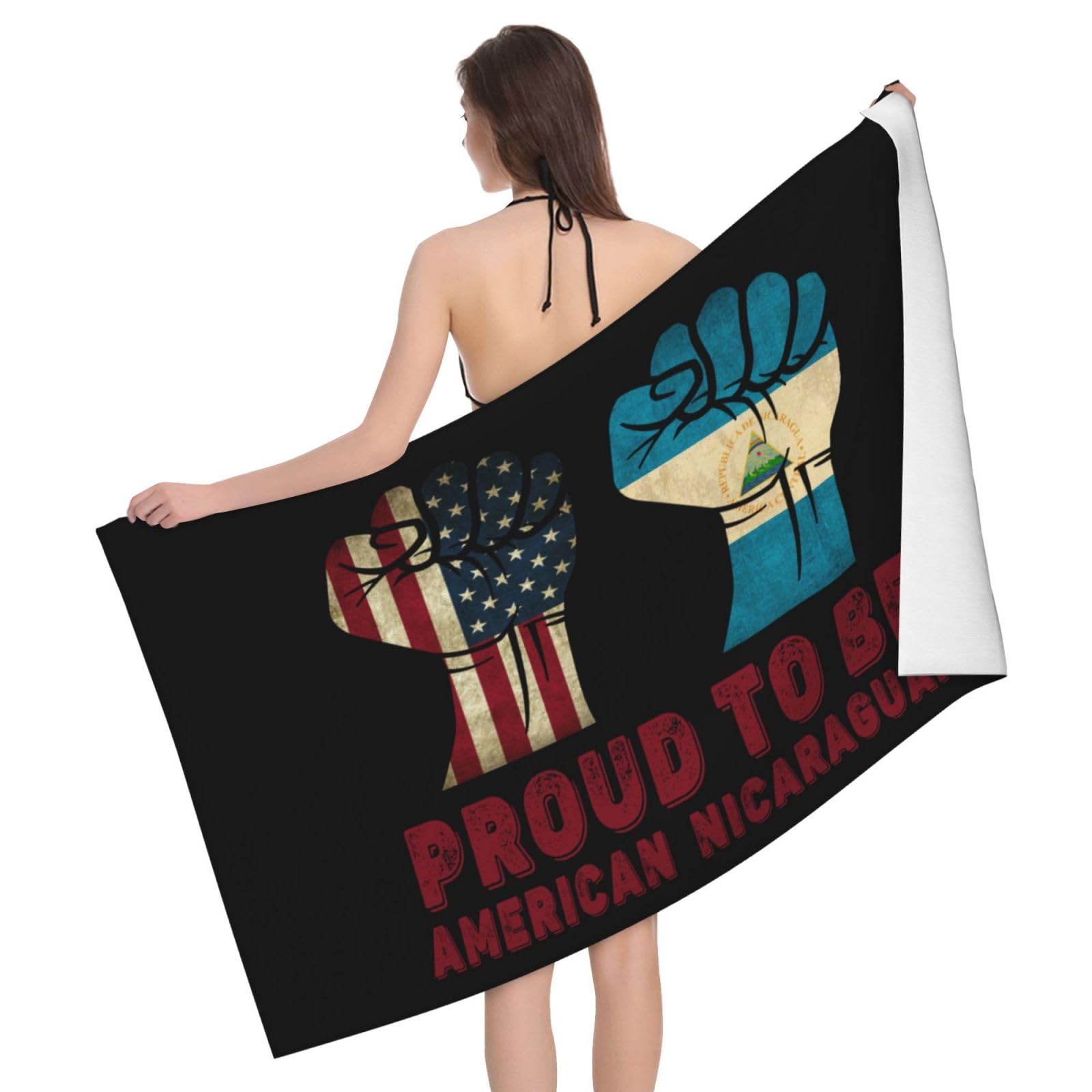 HLBSDM Microfiber Proud to Be Nicaraguan America Flag Beach Towel Quick Dry Soft Sand Free Beach Towels for Pool Swim Beach Lightweight Thin Towels