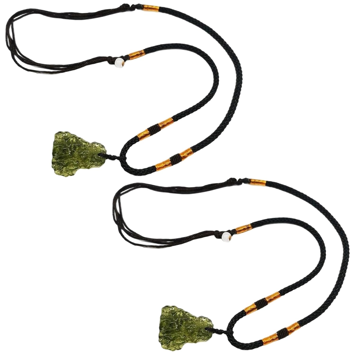 Moldavite Pendant, 2PCS Moldavite Necklace Green Irregular Crystal Meteorite Necklace withRope Pendant for Birthday Party4-7g