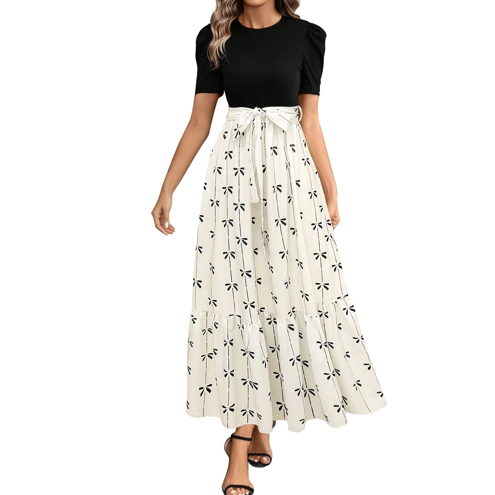 Abito Lungo/Corto/Midi da Donna con Scollo Quadrato/Scollo a V, Abiti Prendisole per Feste e Vacanze Abiti Eleganti Donna Elastico e Morbido