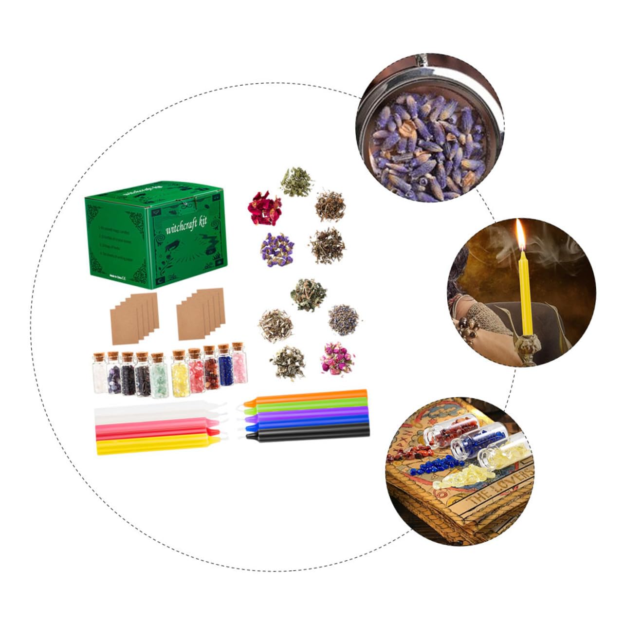 ERINGOGO Velas De Aromaterapia Kit De Iniciación Para Brujas Flores Secas Para Baño Relajante