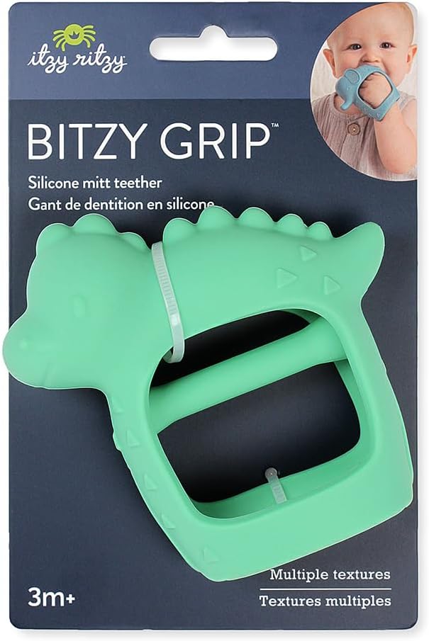 Itzy Ritzy Bitzy Grip Hand Teether - Silicone Teether for Babies - Developmental Teething Toy with Easy-to-Hold Hand Grip, Designed for Babies 3 Months & Up