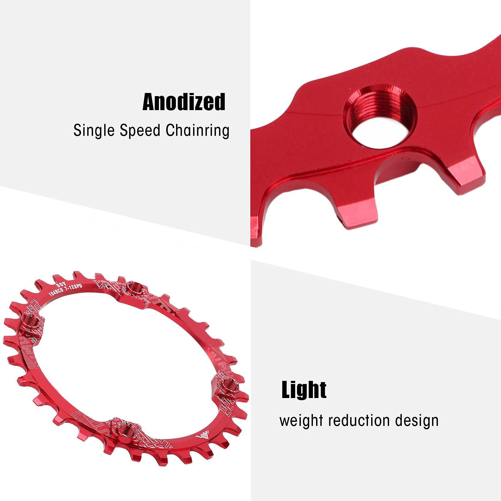Plateau Vélo 104 BCD 30T Alliage Aluminium Dents Positif/Négatif – Single Speed VTT Route BMX