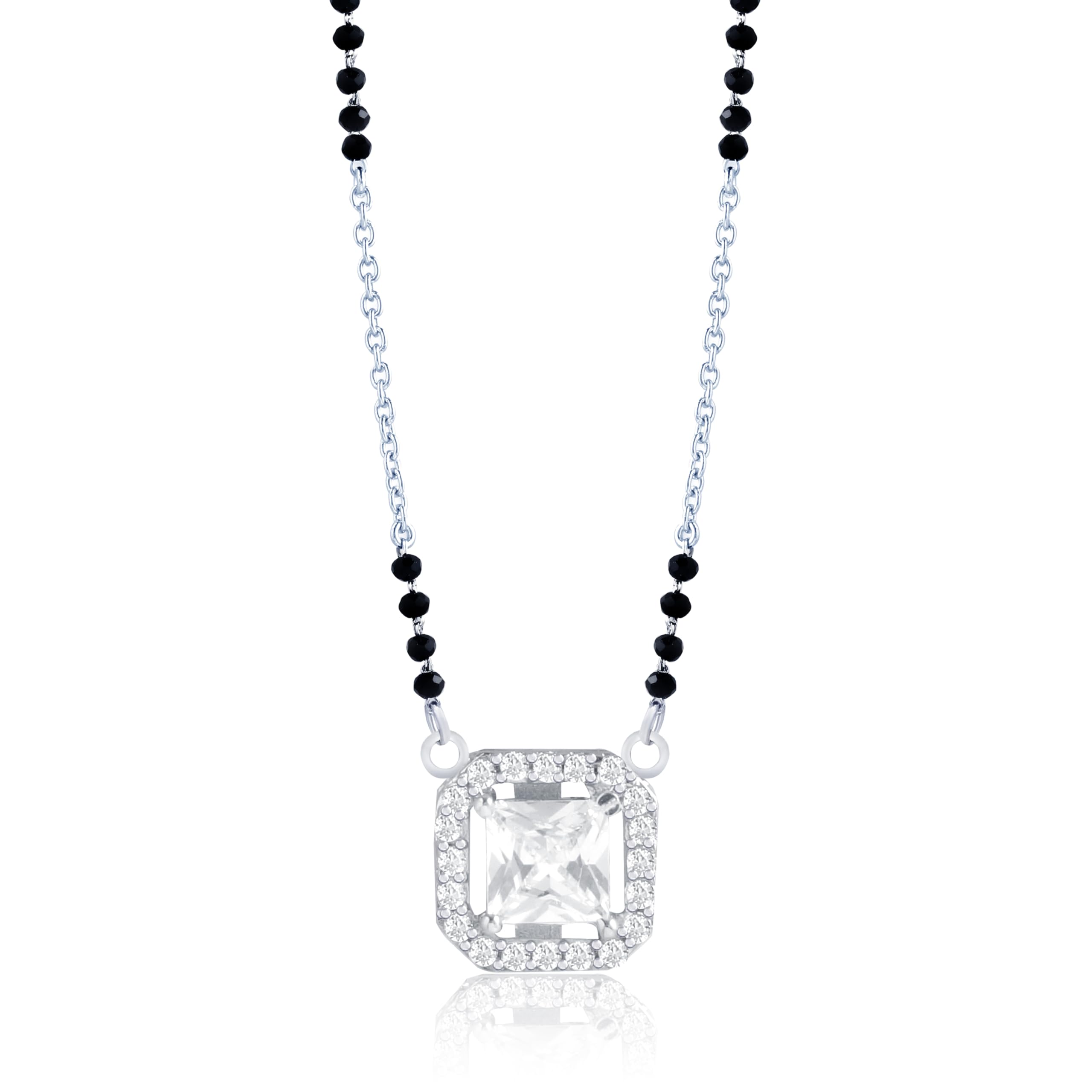 Sterling Silver Rounded Square Solitaire Mangalsutra Bead Necklace with Certificate of Authenticity and 925 Stamp-image-22
