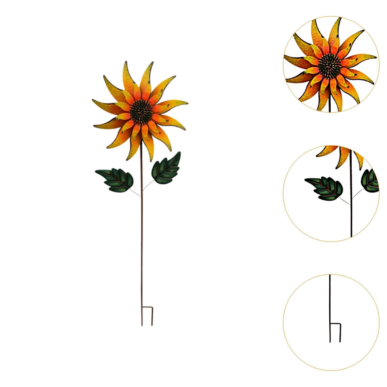 Molinillo de Viento de Girasol, Escultura de Viento de Metal con Estaca, Molinillo de Jardín, Molinillo de Viento para Patio Y Exter, Amarillo