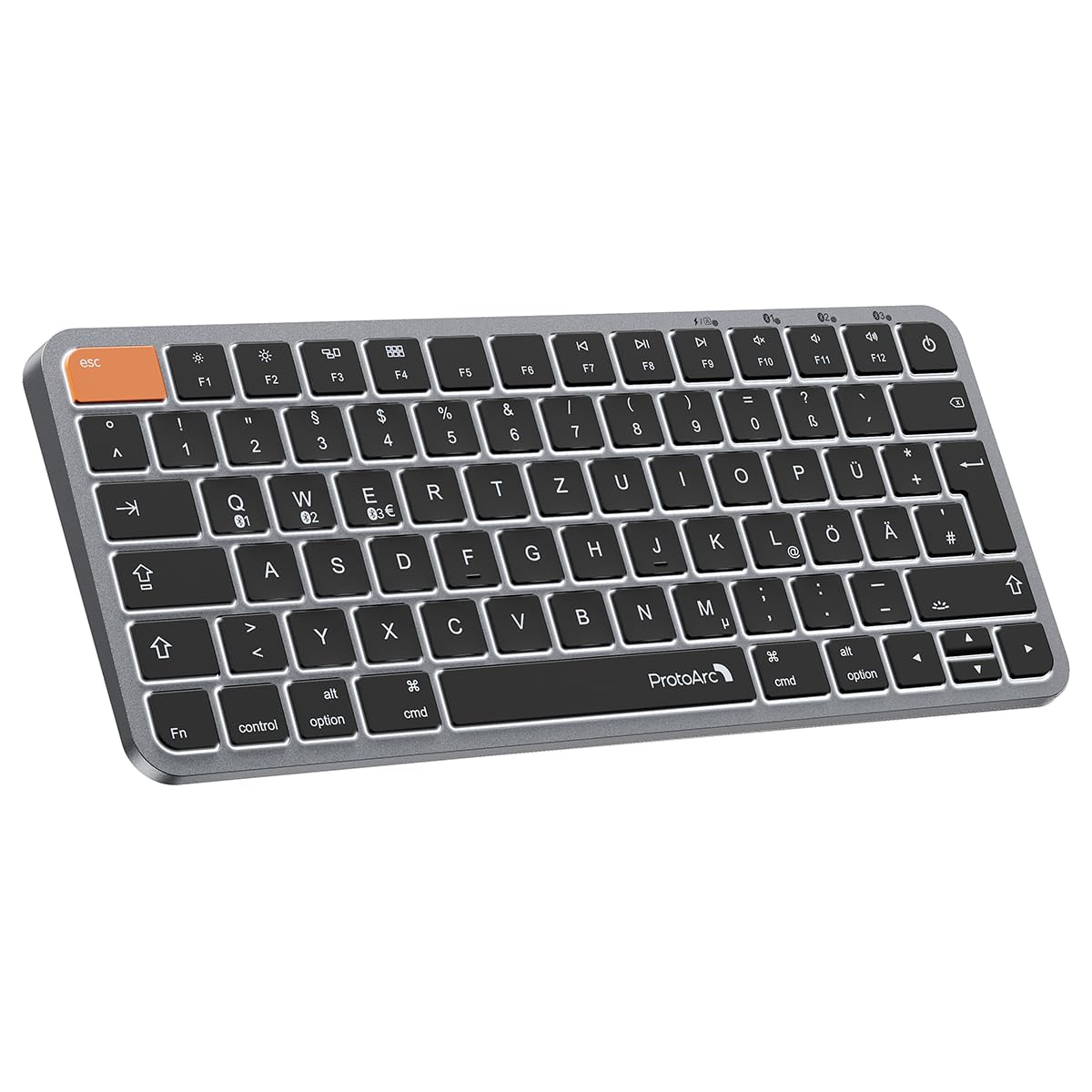 ProtoArc Beleuchtet Kompakte Kabellose Tastatur für Mac, K90-A Bluetooth QWERTZ Funk Tastatur, Mehrgeräte-Gerät, Aufladbar, Leise Wireless Keyboard Kompatibel mit MacBook Pro/Air, iPad, iPhone