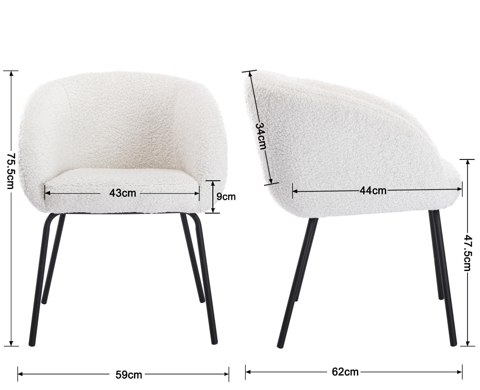 Ya-Home Fauteuil Salon en Fausse Fourrure Moderne Chaise de Chambre avec Dossier Fauteuil Relax Confortable avec Pieds en Métal, Blanc