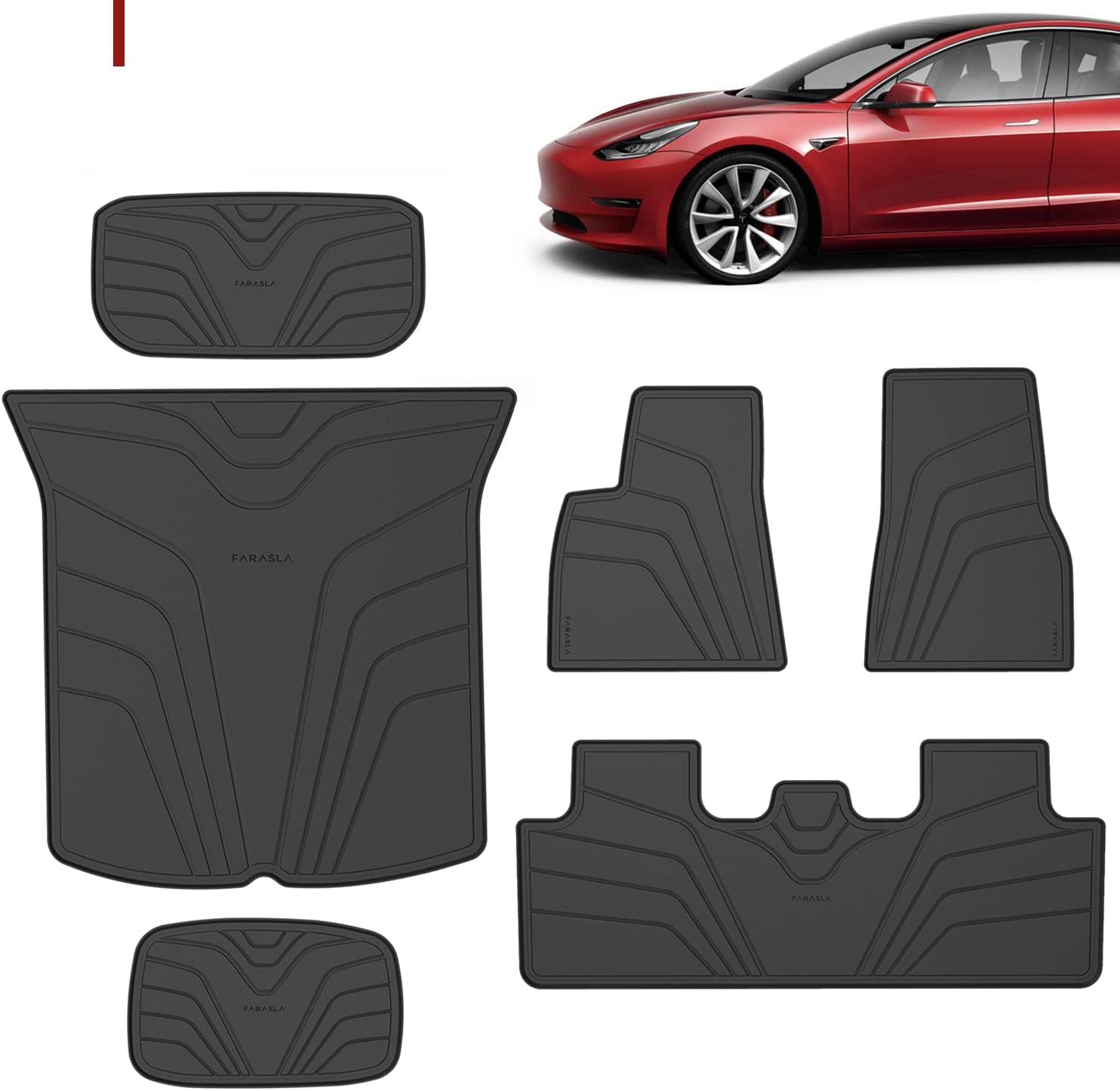Farasla All Weather Cargo Mats for Tesla Model Y 2020 2021 2022 (Set of 6)