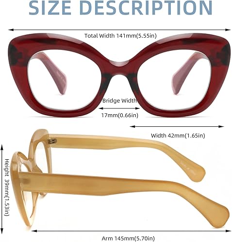 Miniatura 6 de Gafas de lectura de ojo de gato de gran tamaño para mujer, diseño elegante de ojo de gato, lentes de bloqueo de luz azul funky