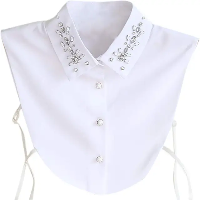 Women's Vintage Detachable Blouse Collar with Rhinestone Flowers - Adjustable Strap