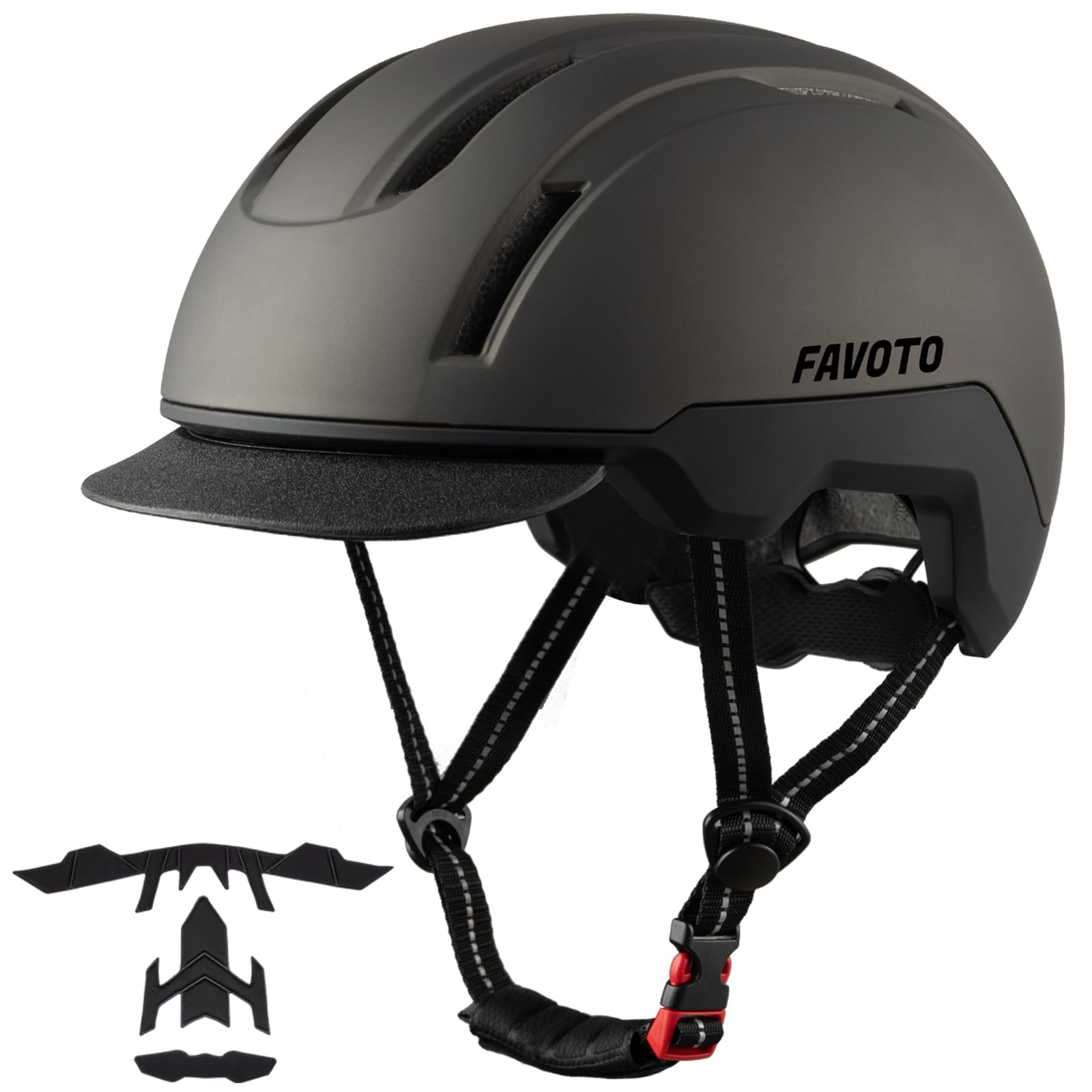 Favoto Casco da Bicicletta Urbano con Visiera - Tecnologia Double Inmould Caschi da Scooter Leggero per Adulti Certificato CE Regolabile L 57-61cm